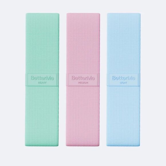 BetterMe Pilates Long Resistance Bands Set of 3 in Pastel Mint, Pink, Blue. NWT - Picture 1 of 8